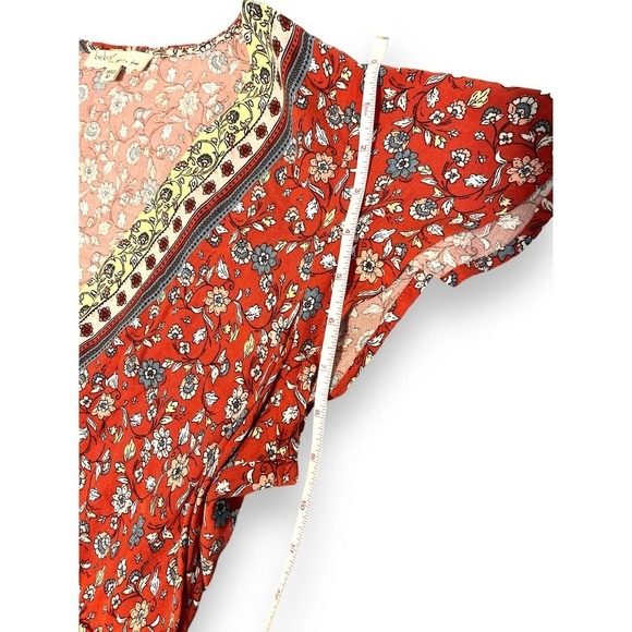 Behop Damask Floral Bohemian Maxi V-neck Dress Women's Red M - Picture 10 of 11